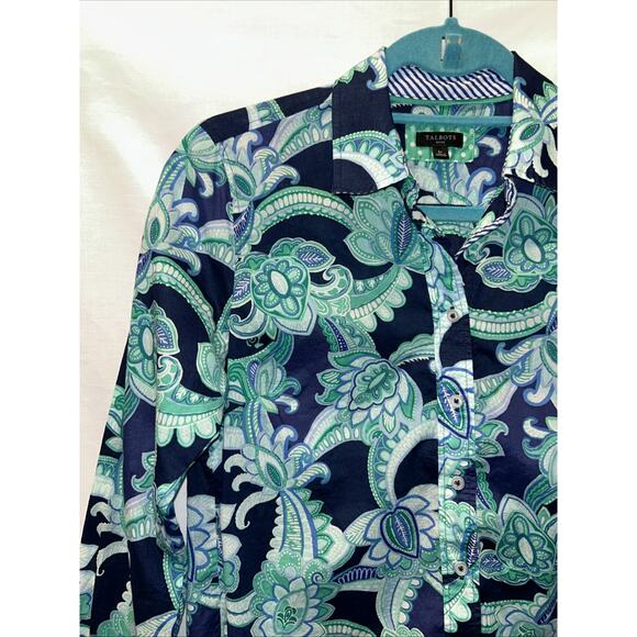 Talbots Women's Petite Small Button Up Blouse Baroque Floral Quiet Luxury Cotton - Picture 2 of 13